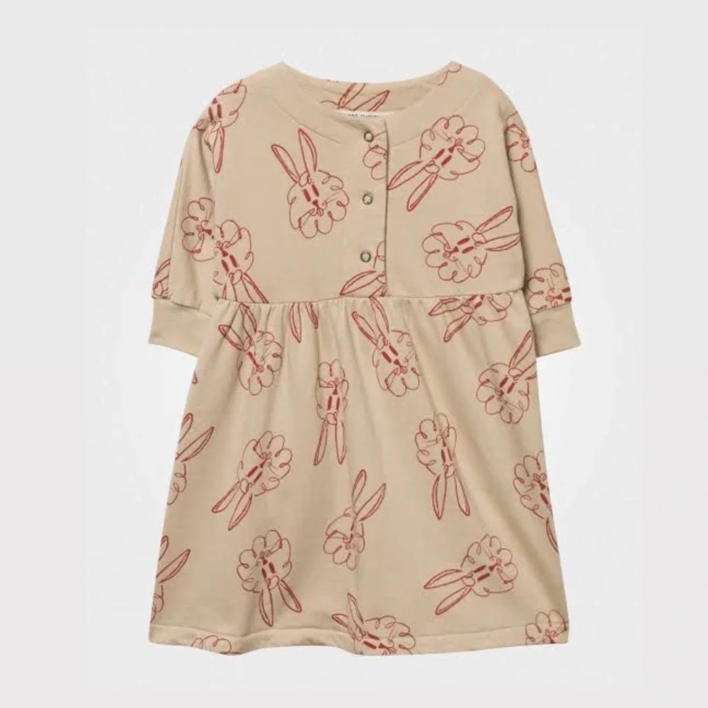 Bobo Choses Fleece Bunnies Dress - Sand/Red - Size 18/24M - Picture 1 of 6